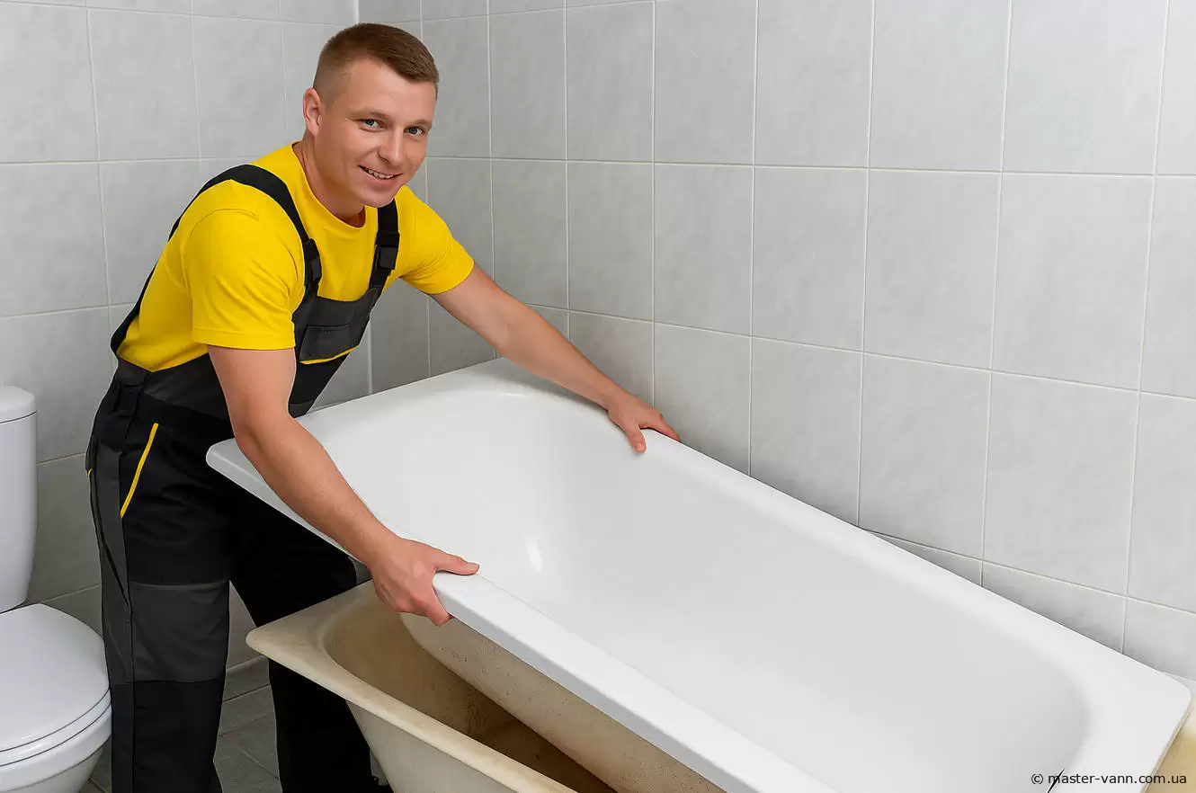 Установка акрилового вкладишу в ванну